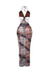 Beaded Seashell Mesh Halter Maxi Dress